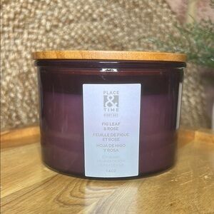 Place & Time Fig Leaf & Rose Scented Candle Soy Blend 3 wick 14 oz